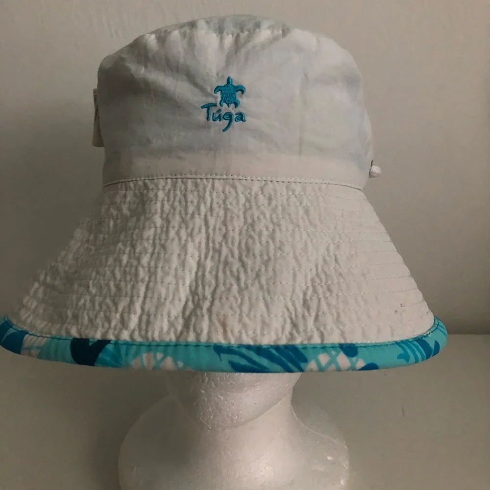 Tuga Girls Floral Blue UPF 50 Sun Bucket Hat with Chin Strap
